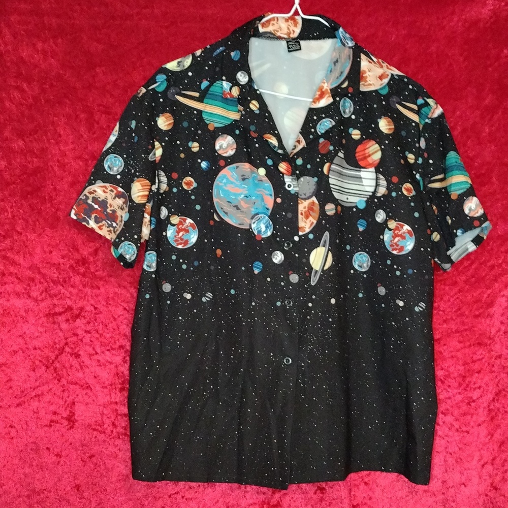 Women's blouse outer space galaxy prent